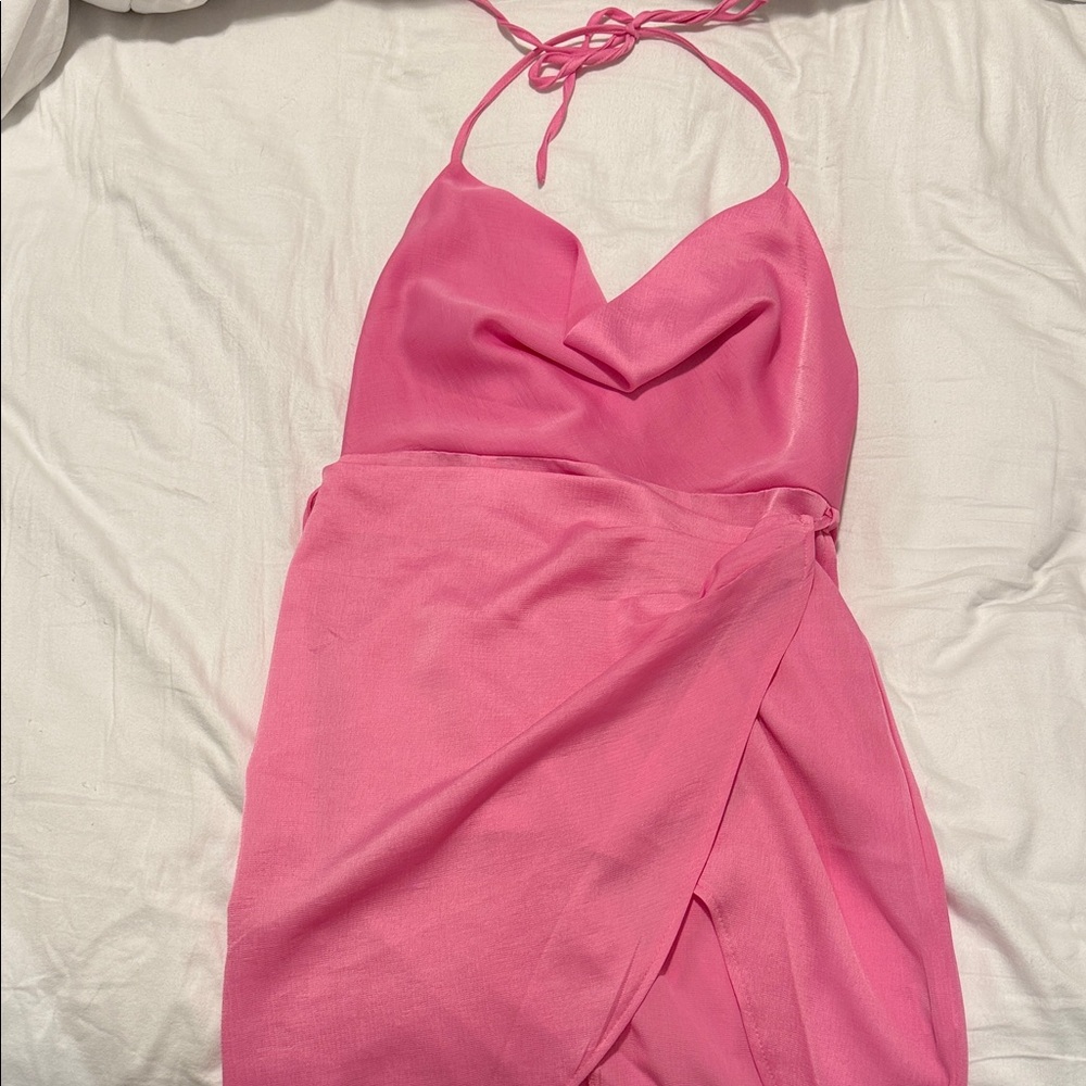 Pink Halter Wrap Dress